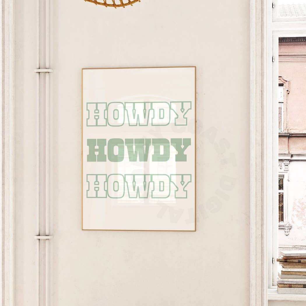 Coastal Cowgirl Prints, Trendy Howdy Print In Sage Green: 9" x 11"