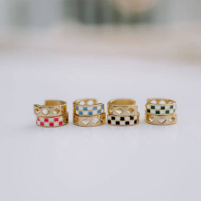 Black & White Checkered Hoops: Silver