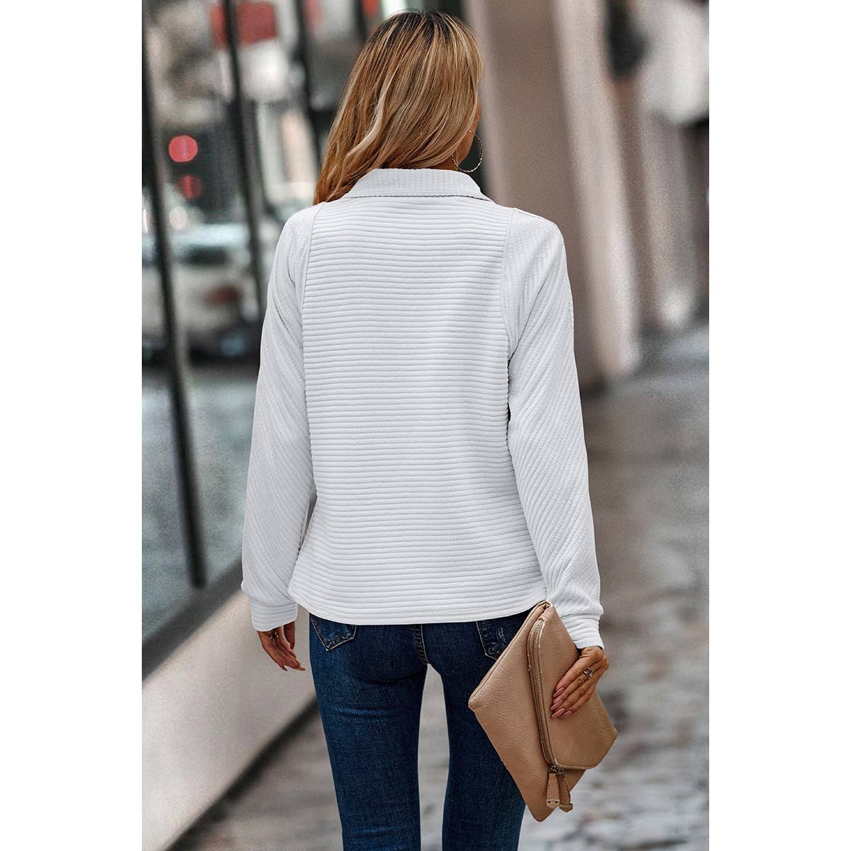 Drop Shoulder Strip Half Zipper Fit Solid Sweatshirt: WINE / L