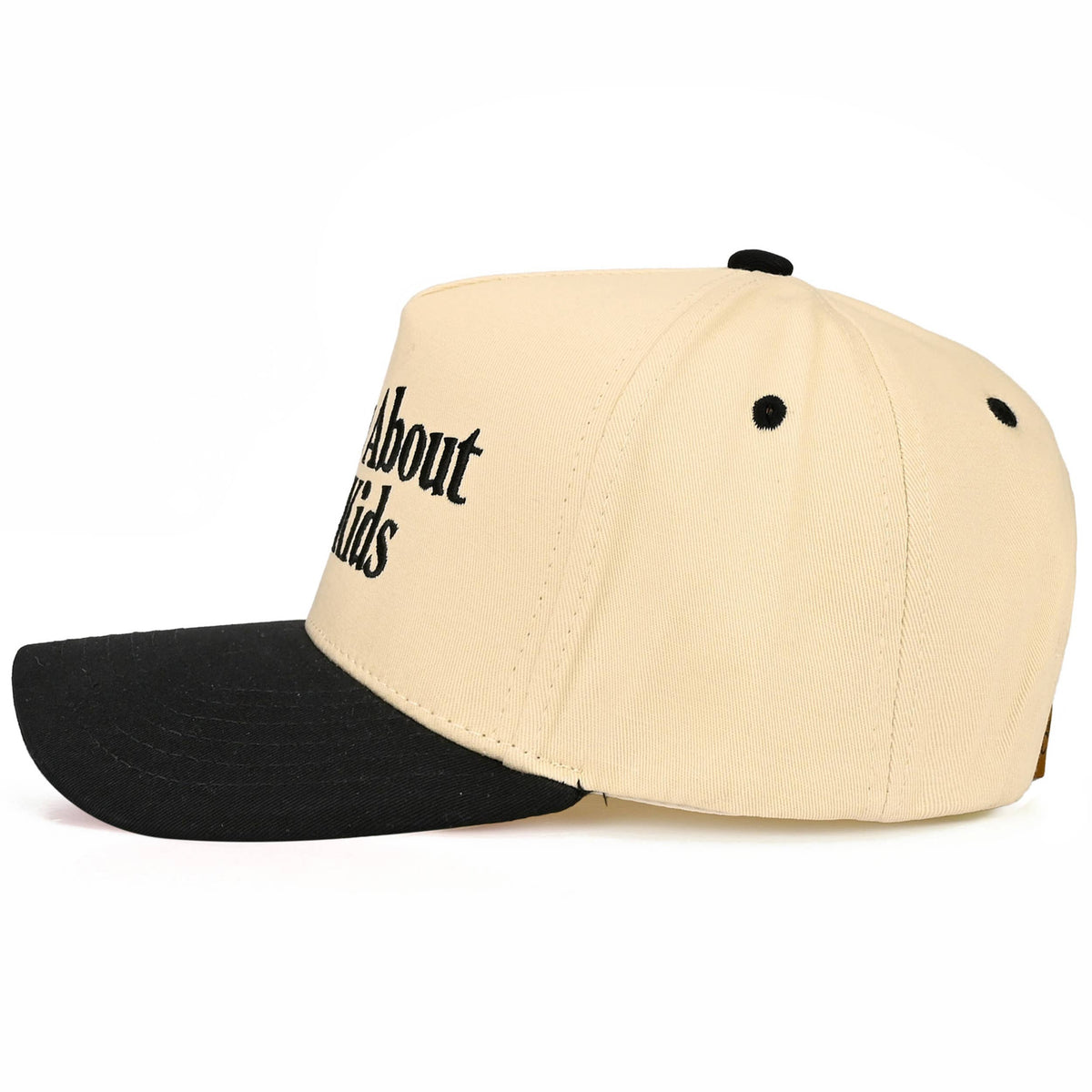 C.C SORRY ABOUT MY KIDS Letter Two Tone Trucker Hat: Black