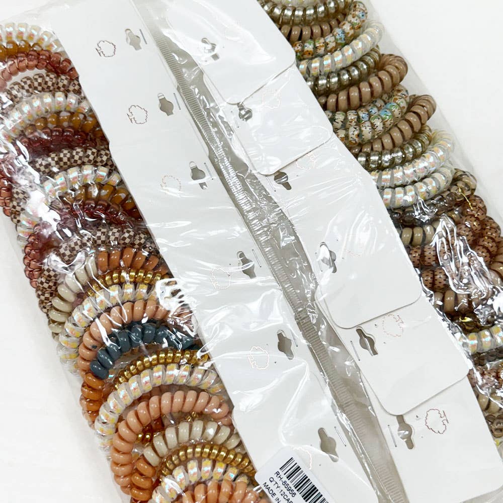 Brown Tone Multi Design Spiral Hair Ties: MIX COLOR / ONE(12)