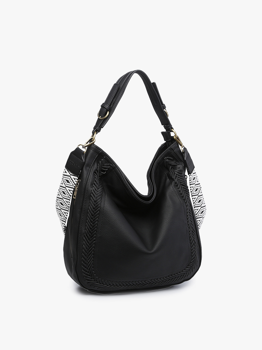 M2049 Aris Whipstitch Hobo/Crossbody w/ Guitar Strap: Black