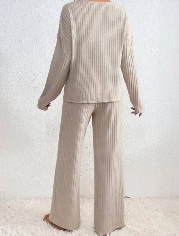 V-NECK LOOSE CASUAL PIT STRIP LONG SLEEVE SUIT: APRICOT / (S) 1