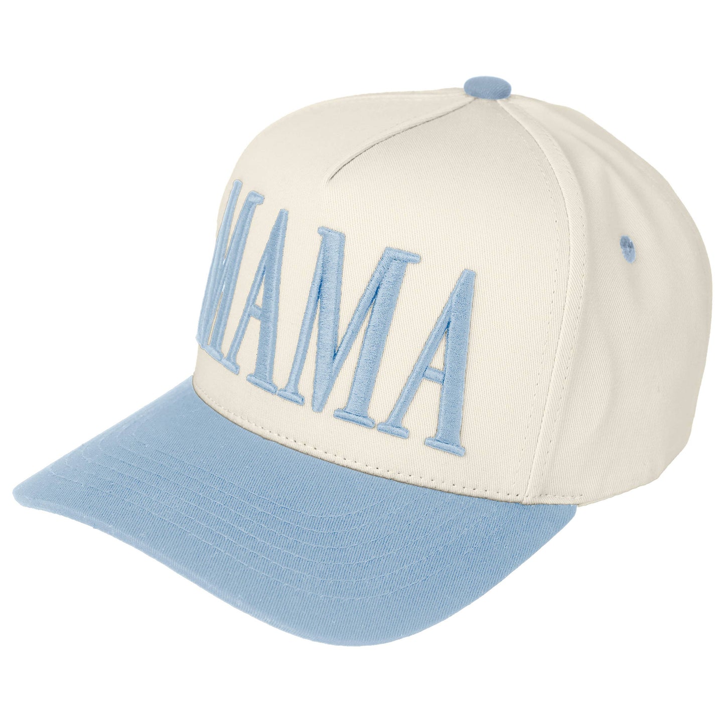 C.C MAMA Letter embroidered Snapback Trucker Hat: Sky Blue