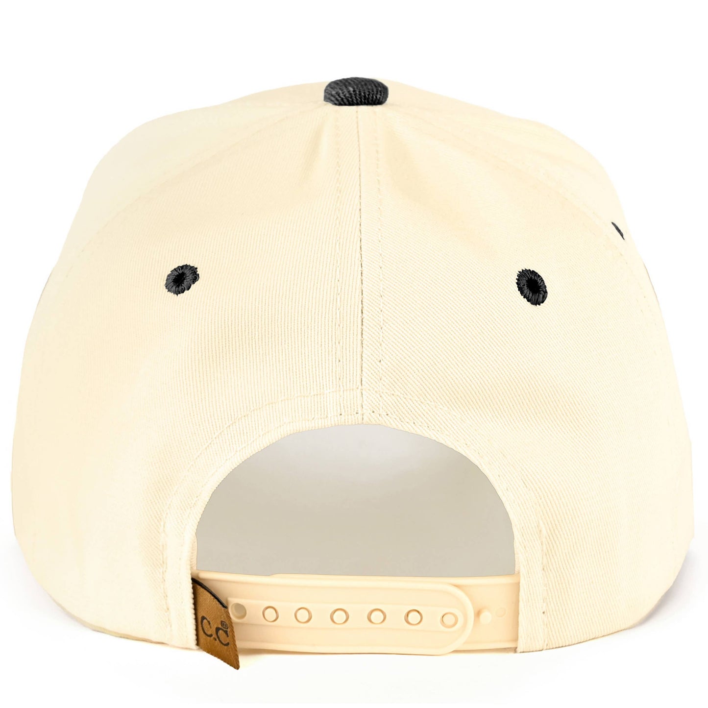 C.C OVERSTIMULATED Letter Embroidered Two Tone Trucker Cap: Black