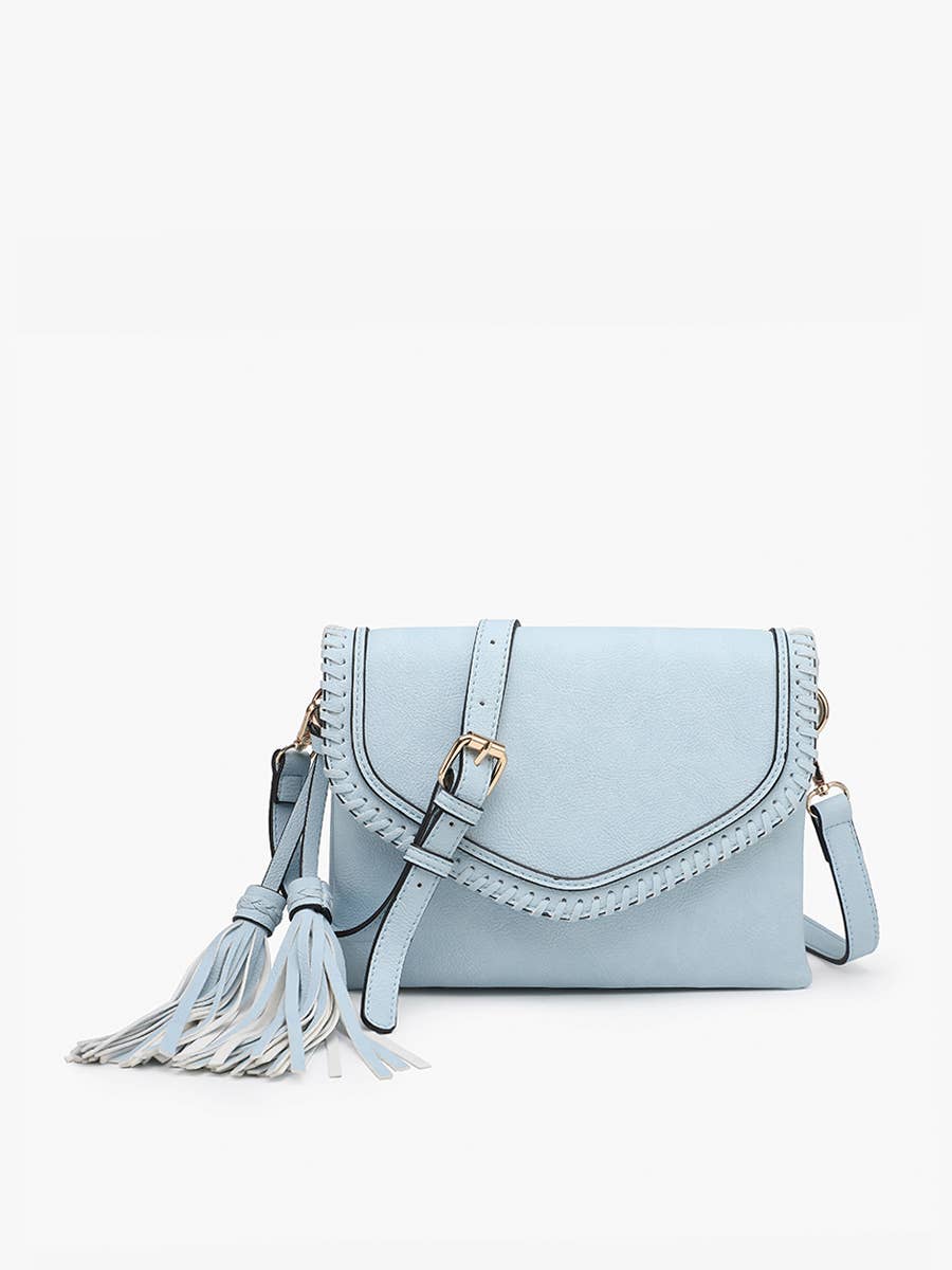 Sloane Flapover Crossbody w/ Whipstitch and Tassel | M1802A : Grey