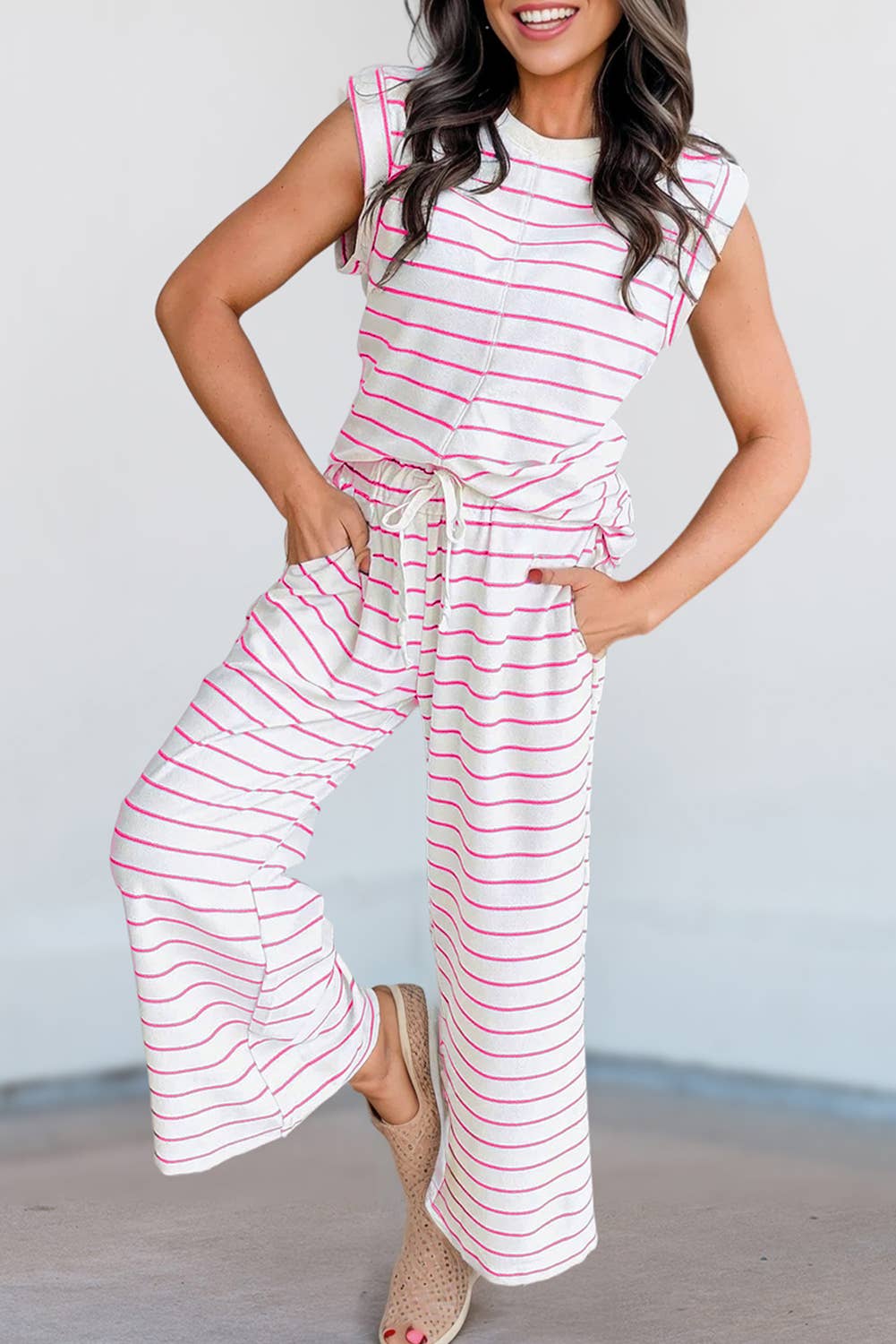 Casual Style Striped Short Sleeve Two-Piece Set | S-XL: As shown / Missy / S