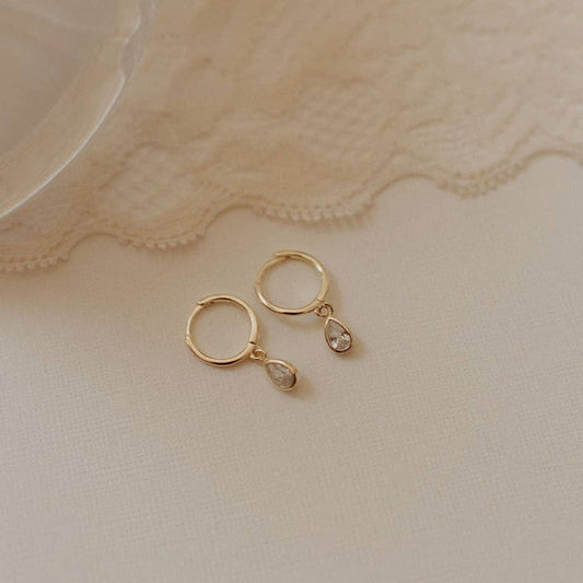 April Raindrop Dangle Hoops: Silver