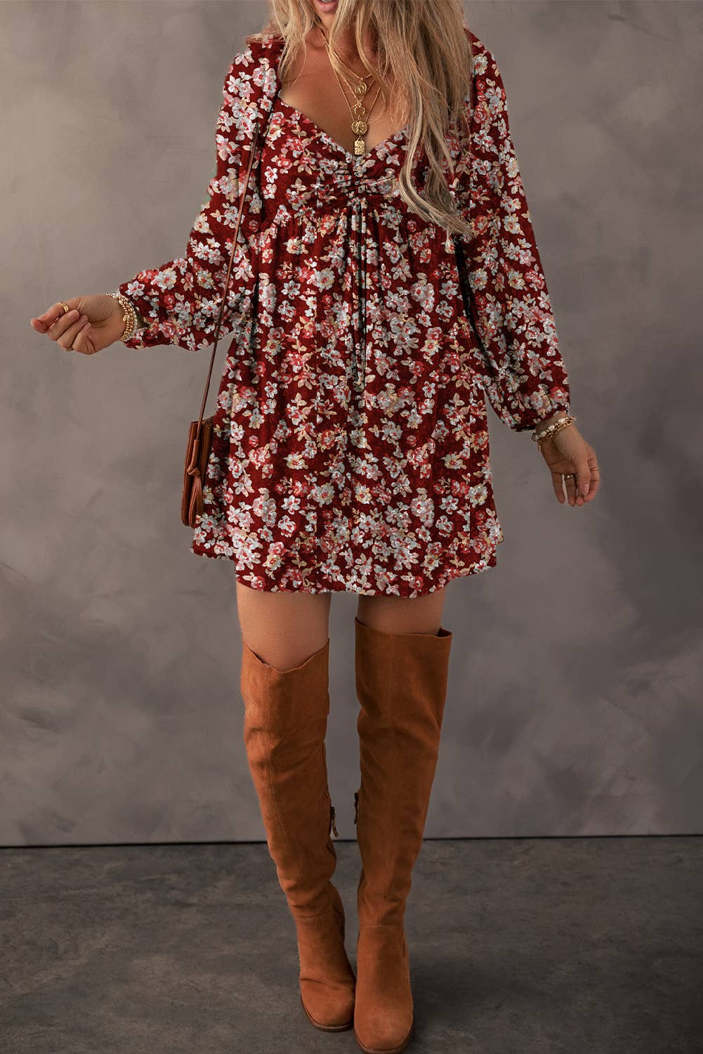 BOHO Floral Sweetheart Neck Mini Dress | S-XL: As shown / Missy / L