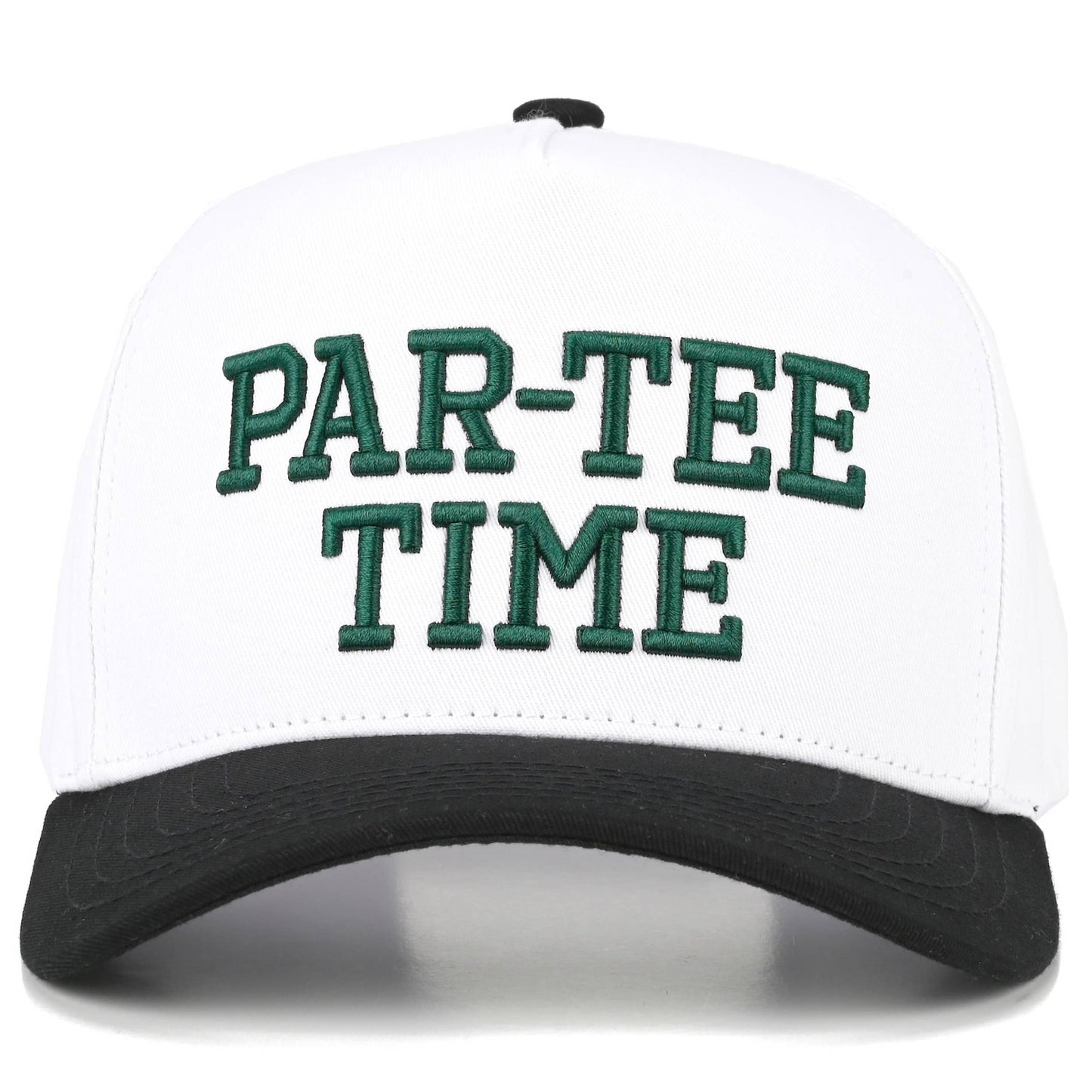 C.C PAR-TEE TIME Letter Embroidered on Two Tone Trucker Hat: Black