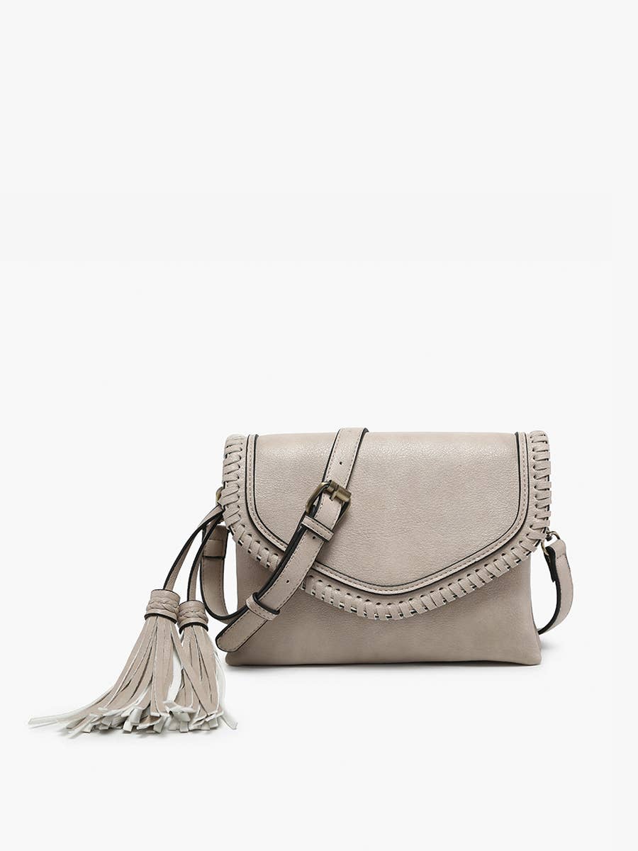 Sloane Flapover Crossbody w/ Whipstitch and Tassel | M1802A : Grey