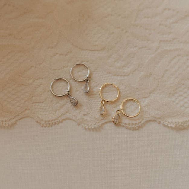 April Raindrop Dangle Hoops: Silver