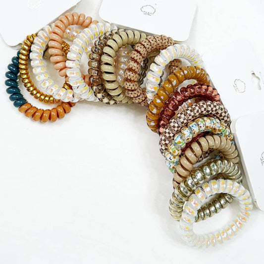 Brown Tone Multi Design Spiral Hair Ties: MIX COLOR / ONE(12)