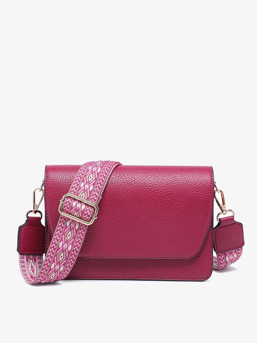 M2278 Noah Flapover Crossbody w/ Guitar Strap: Brown