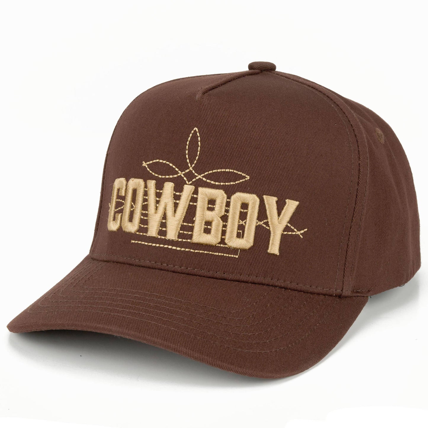 C.C COWBOY Letter Embroidered on Two Tone Trucker Hat: Brown