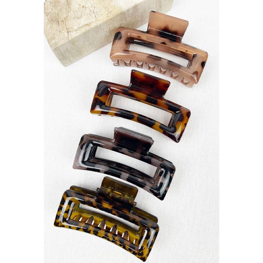 Leopard Cut Out Rectangle Hair Clips: MIX COLOR / ONE(12)