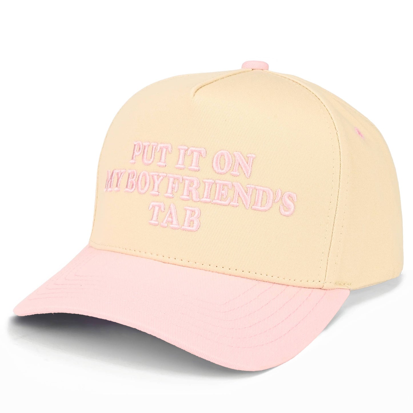 C.C PUT IT ON MY BOYFRIEND'S TAB Letter Two Tone Trucker Hat: Black