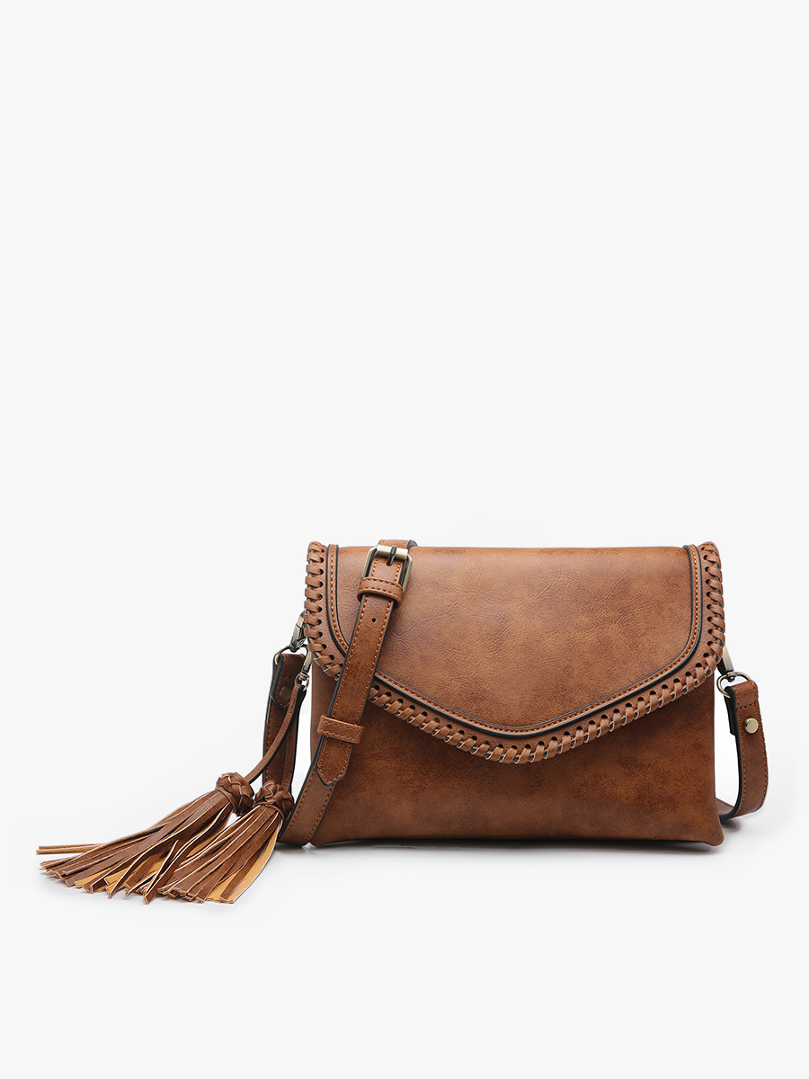 Sloane Flapover Crossbody w/ Whipstitch and Tassel | M1802A : Grey