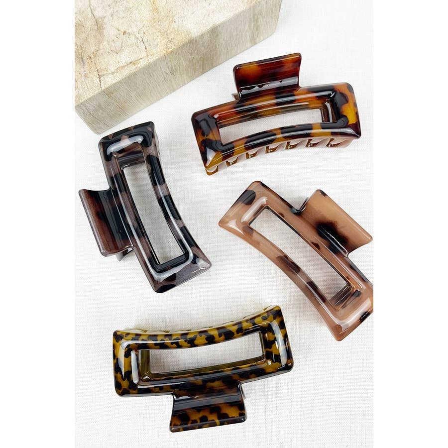 Leopard Cut Out Rectangle Hair Clips: MIX COLOR / ONE(12)