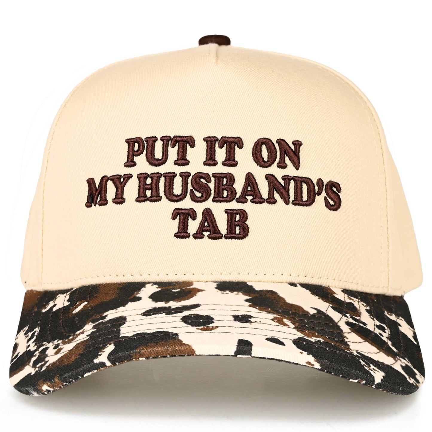 C.C PUT IT ON MY HUSBAND'S TAB Letter Trucker Hat: Brown