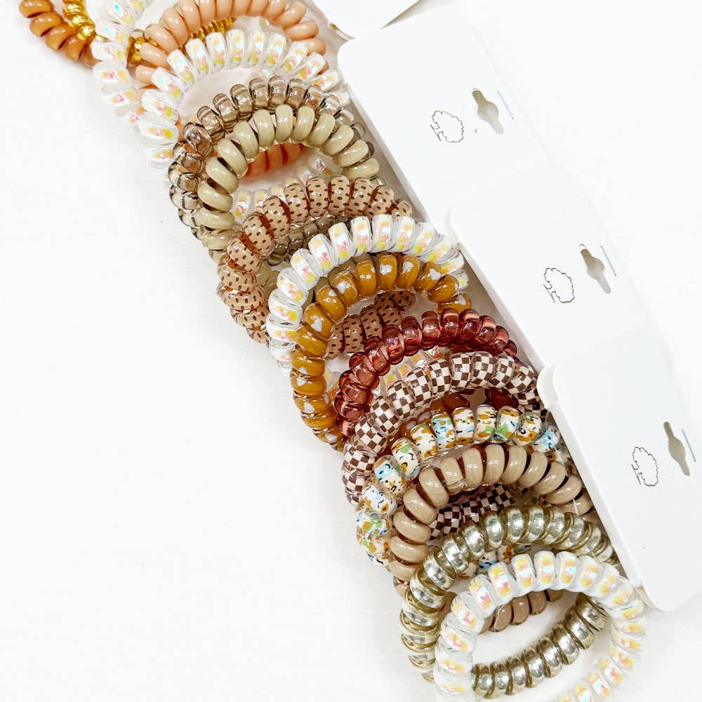 Brown Tone Multi Design Spiral Hair Ties: MIX COLOR / ONE(12)