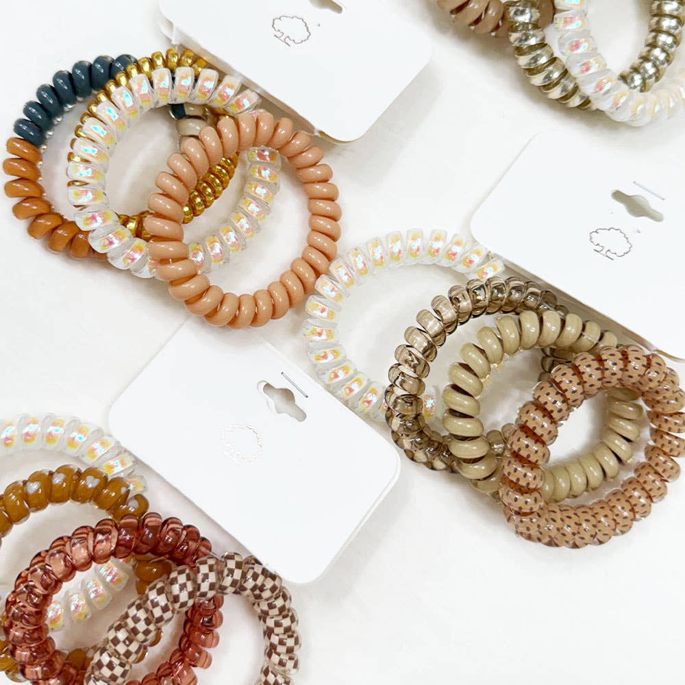 Brown Tone Multi Design Spiral Hair Ties: MIX COLOR / ONE(12)
