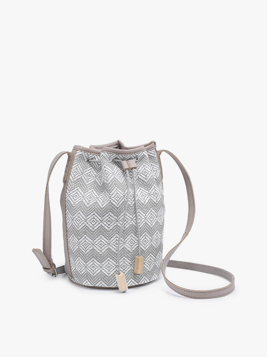 Augusta Woven Bucket Bag w/ Vegan Leather Trim: Diamond-Lt.Grey