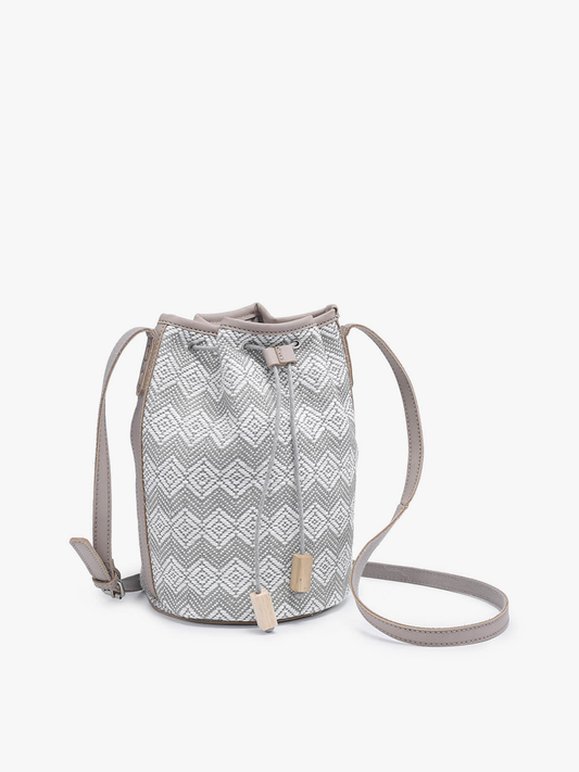 Augusta Woven Bucket Bag w/ Vegan Leather Trim: Diamond-Lt.Grey