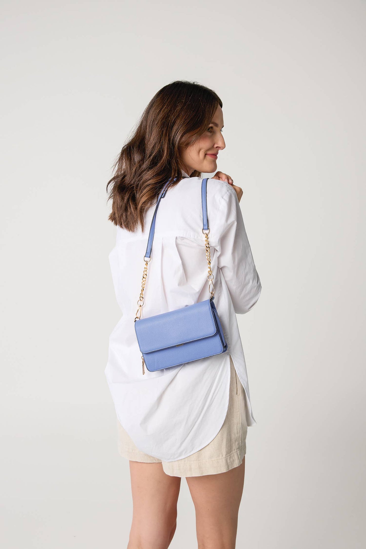 M2589 Lauryn Flapover Crossbody w/ Chain Strap: Brown