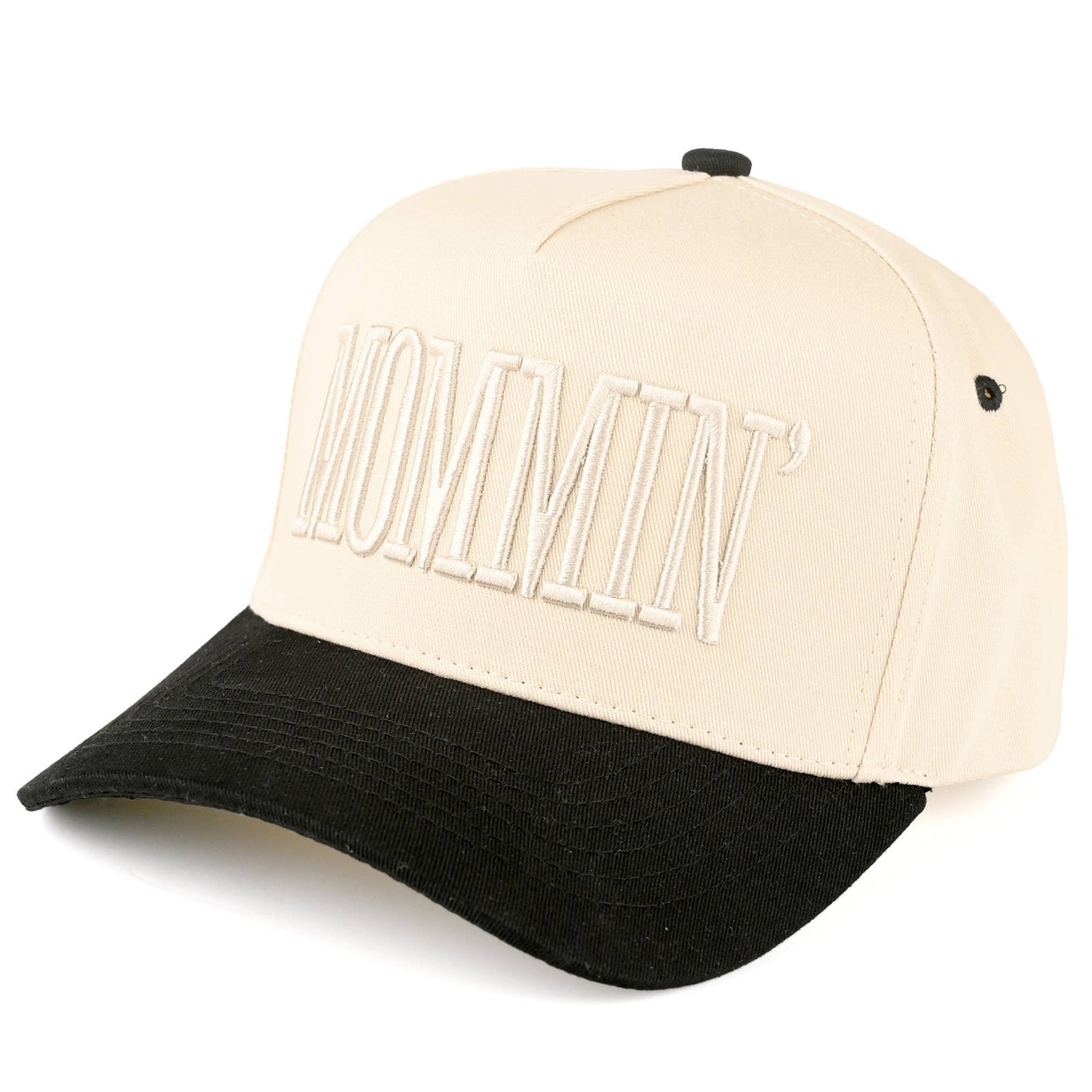 C.C MOMMIN Letter Two Tone Trucker Cap: Beige