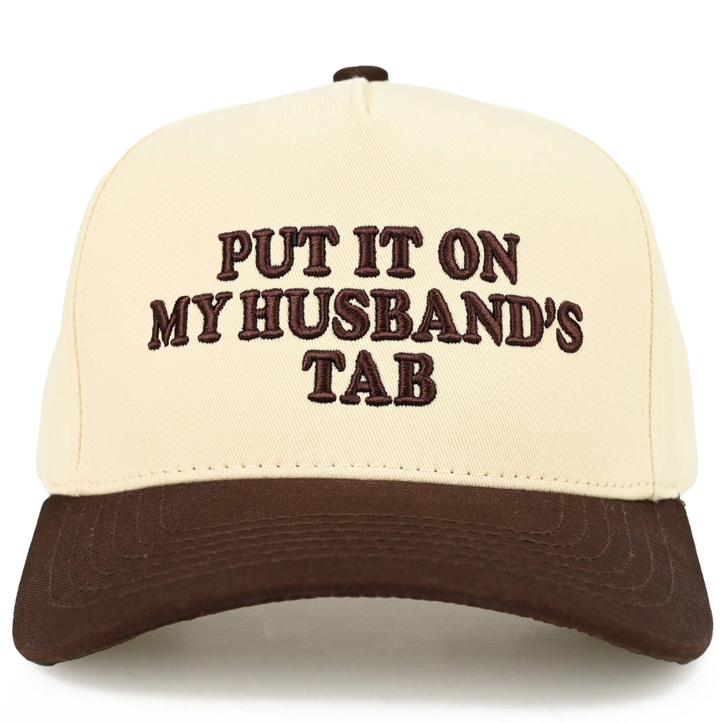 C.C PUT IT ON MY HUSBAND'S TAB Letter Trucker Hat: Brown