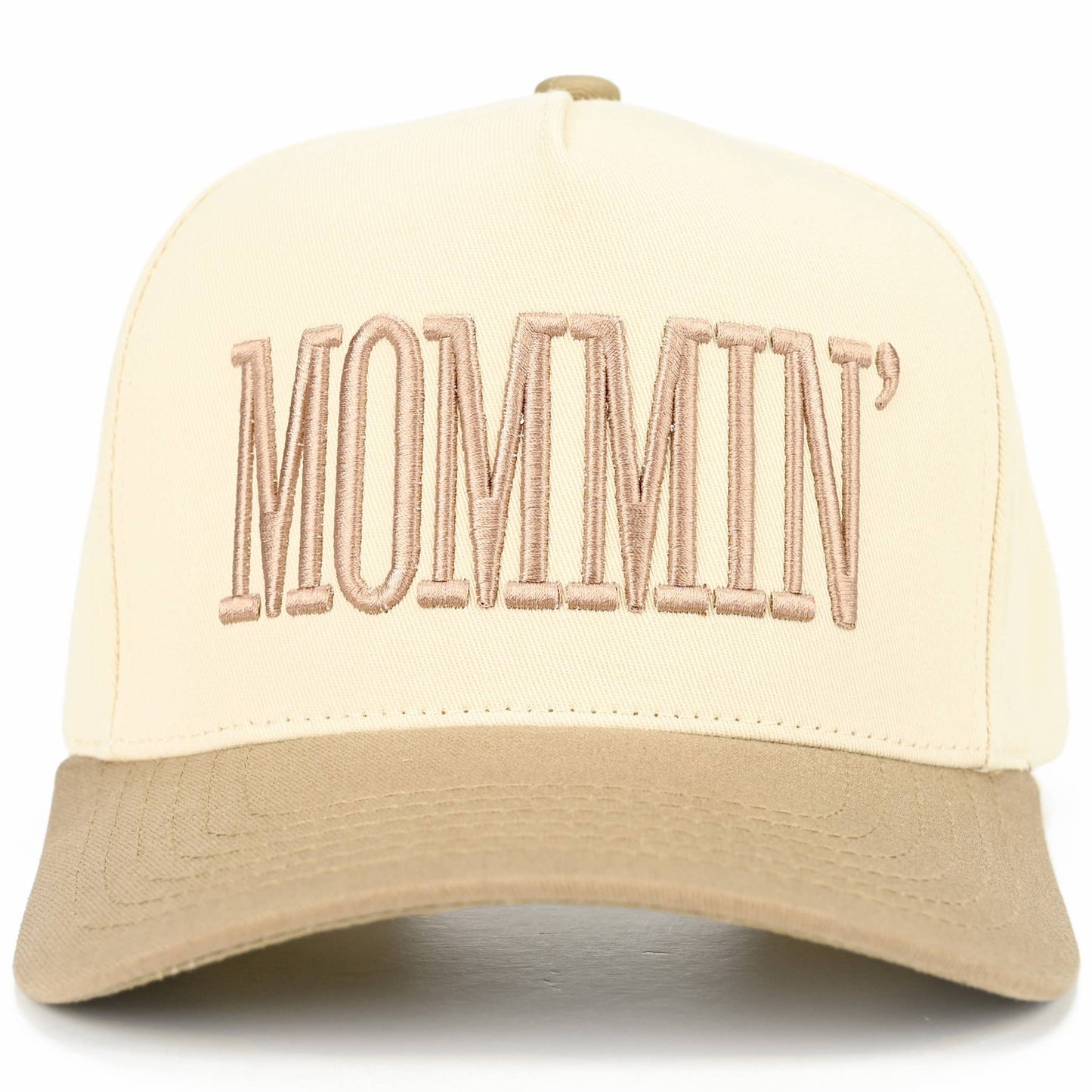C.C MOMMIN Letter Two Tone Trucker Cap: Beige