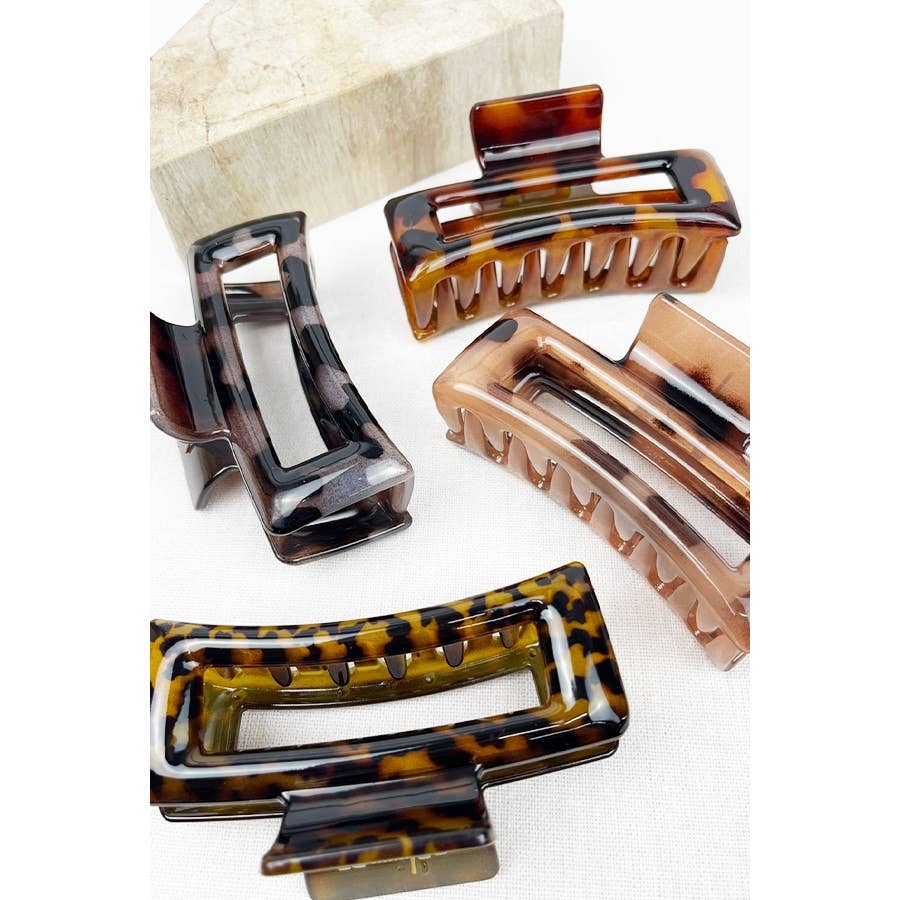 Leopard Cut Out Rectangle Hair Clips: MIX COLOR / ONE(12)