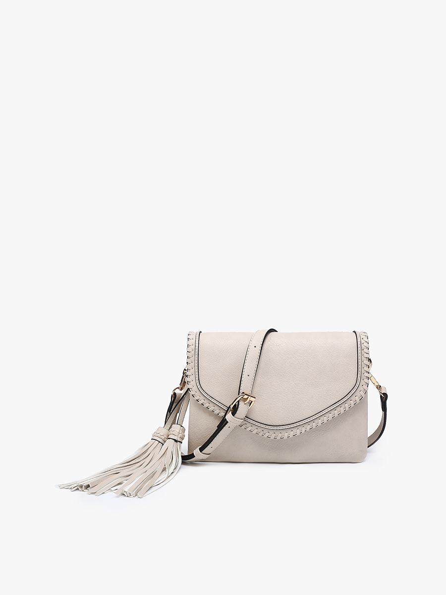 Sloane Flapover Crossbody w/ Whipstitch and Tassel | M1802A : Grey