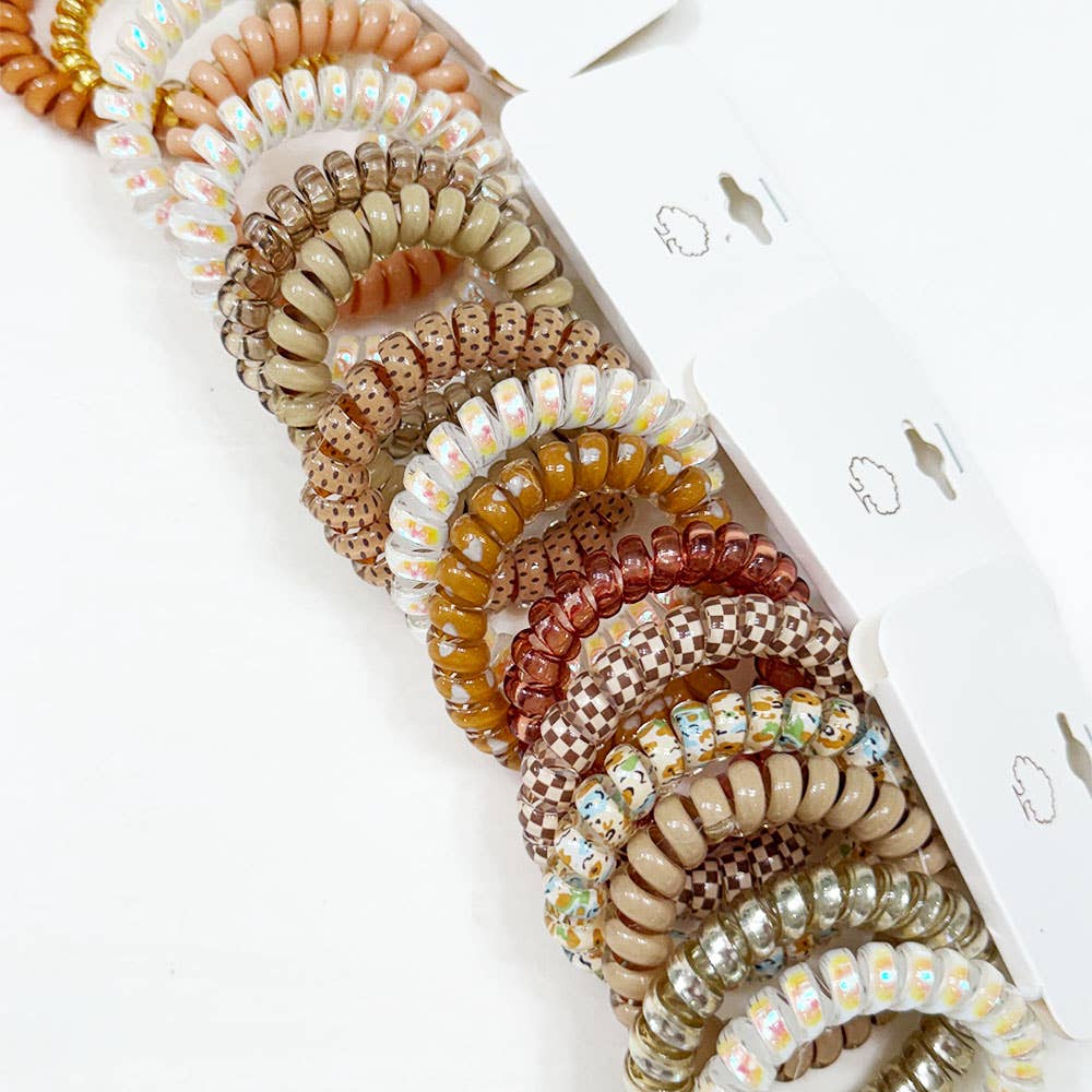 Brown Tone Multi Design Spiral Hair Ties: MIX COLOR / ONE(12)