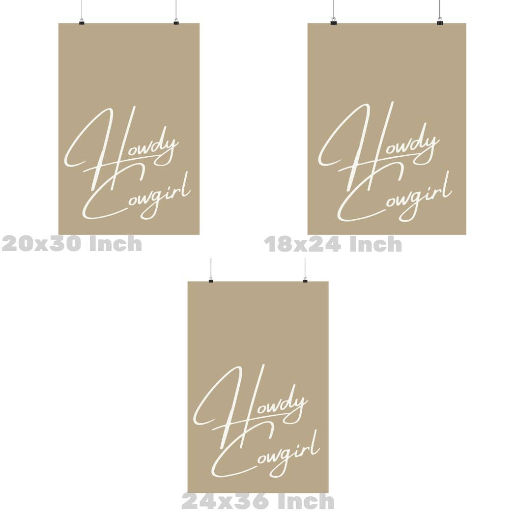 Coastal Cowgirl Poster, Trendy Neutral Beige Cowboy Wall Art: 9" x 11"