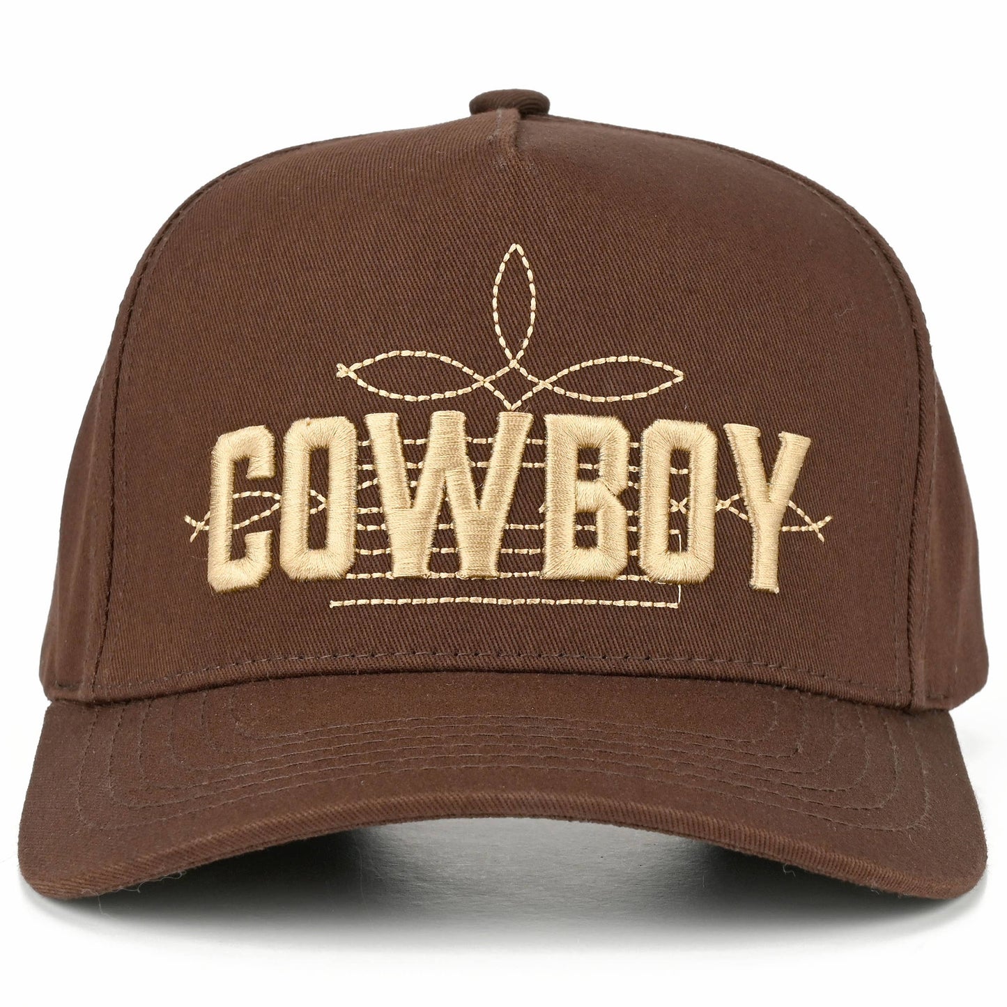 C.C COWBOY Letter Embroidered on Two Tone Trucker Hat: Brown