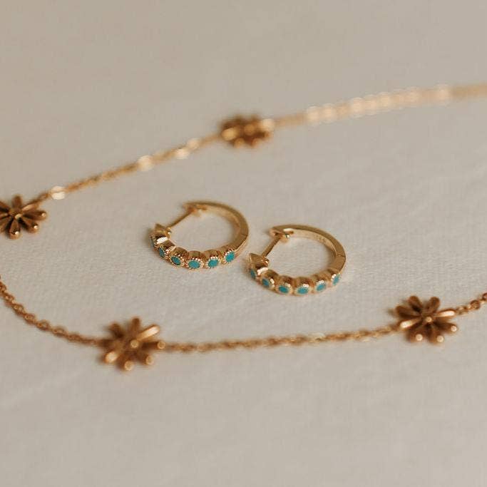 Gaby Turquoise Hoops: Gold
