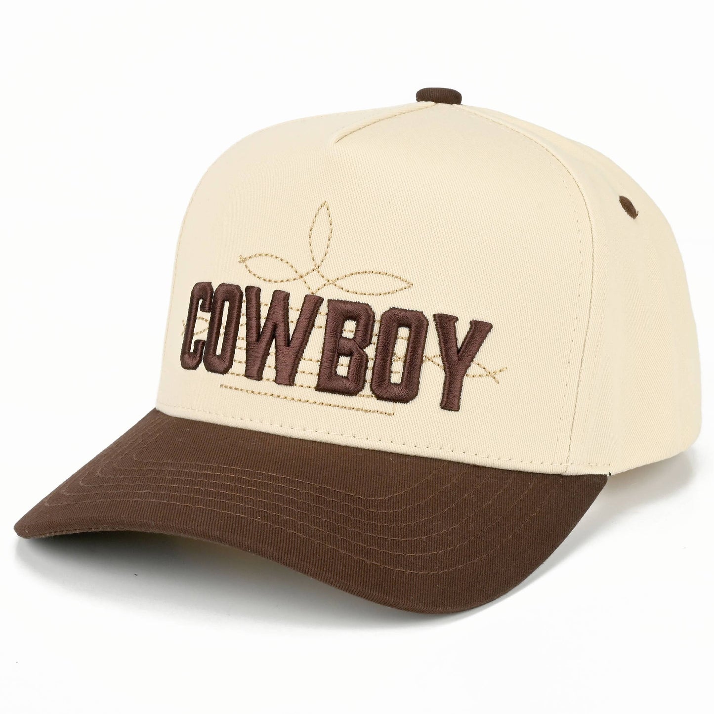 C.C COWBOY Letter Embroidered on Two Tone Trucker Hat: Brown