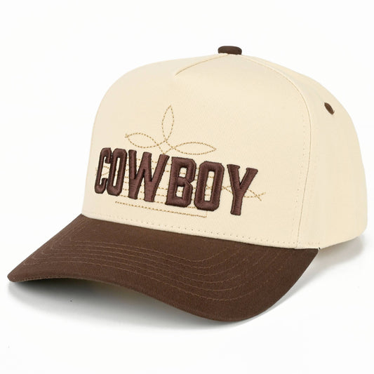 C.C COWBOY Letter Embroidered on Two Tone Trucker Hat: Brown