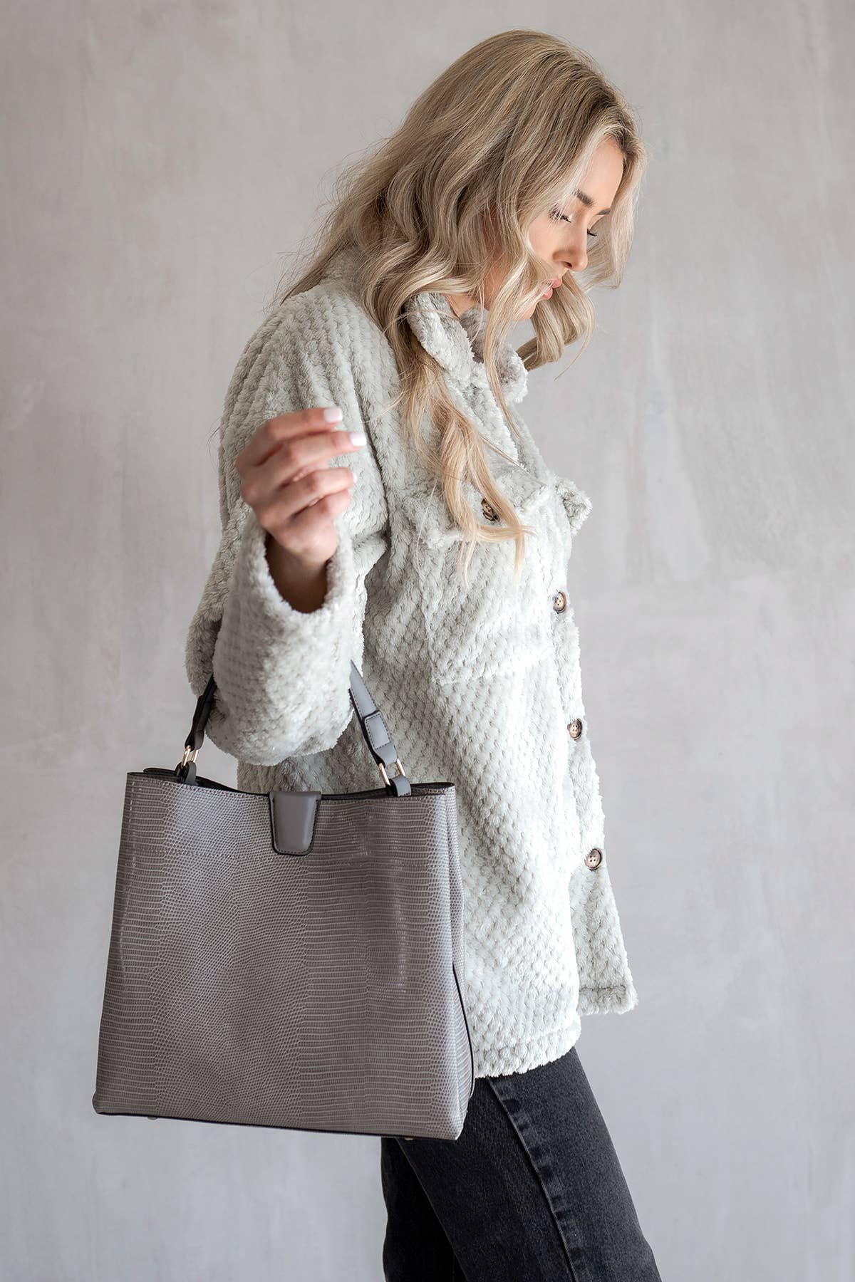 Tati Lizard Monogrammable Satchel | M1951LZ : Grey