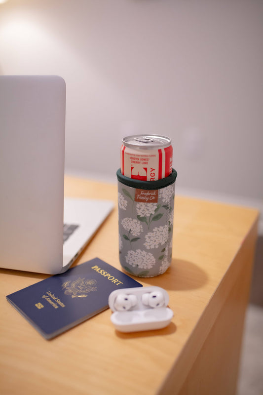 Slim Can Drink Sleeves- Reusable Neoprene Coolers with Aesthetic Patterns, 12oz Skinny Can Holder for Seltzer Energy Drinks: 18 white hydrangea