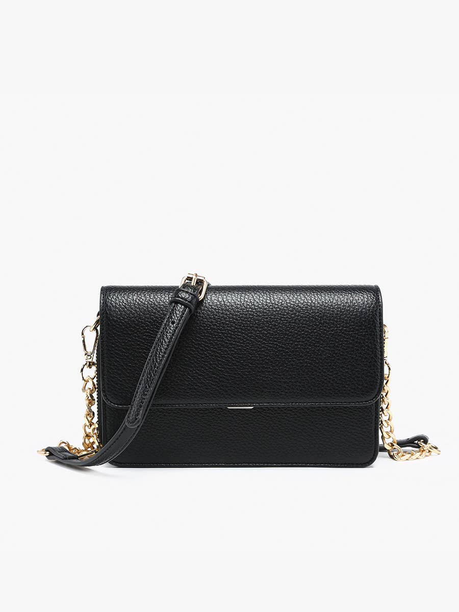 M2589 Lauryn Flapover Crossbody w/ Chain Strap: Black