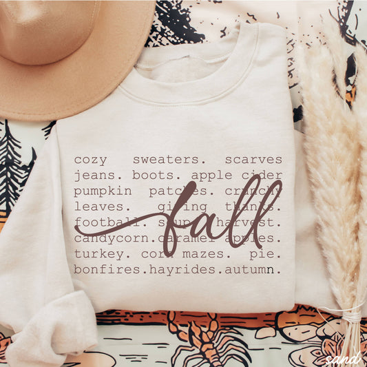 Fall Words Sweatshirt *5 Colors (S-3X): Extra Large / Sand