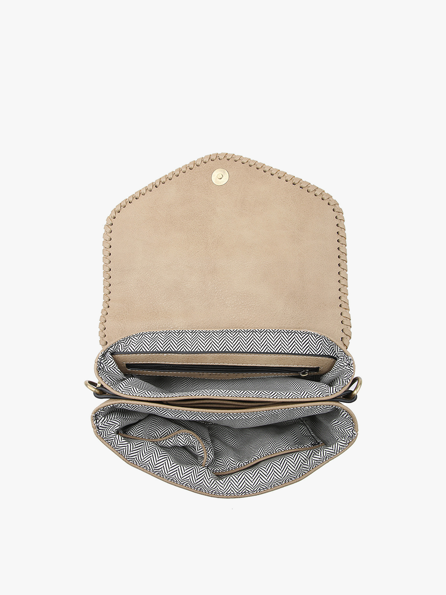 Sloane Flapover Crossbody w/ Whipstitch and Tassel | M1802A : Grey