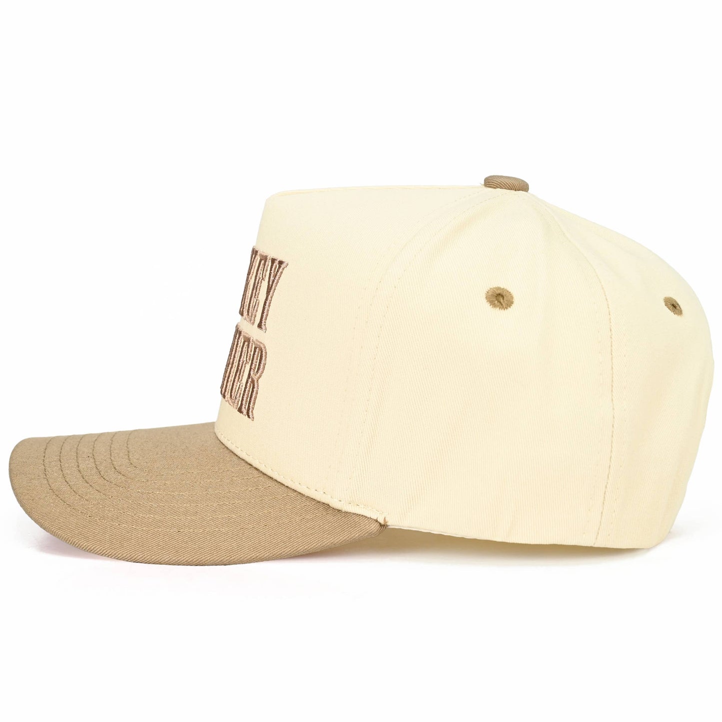C.C WHISKEY WEATHER Embroidered Letter Two Tone Trucker Hat: Brown