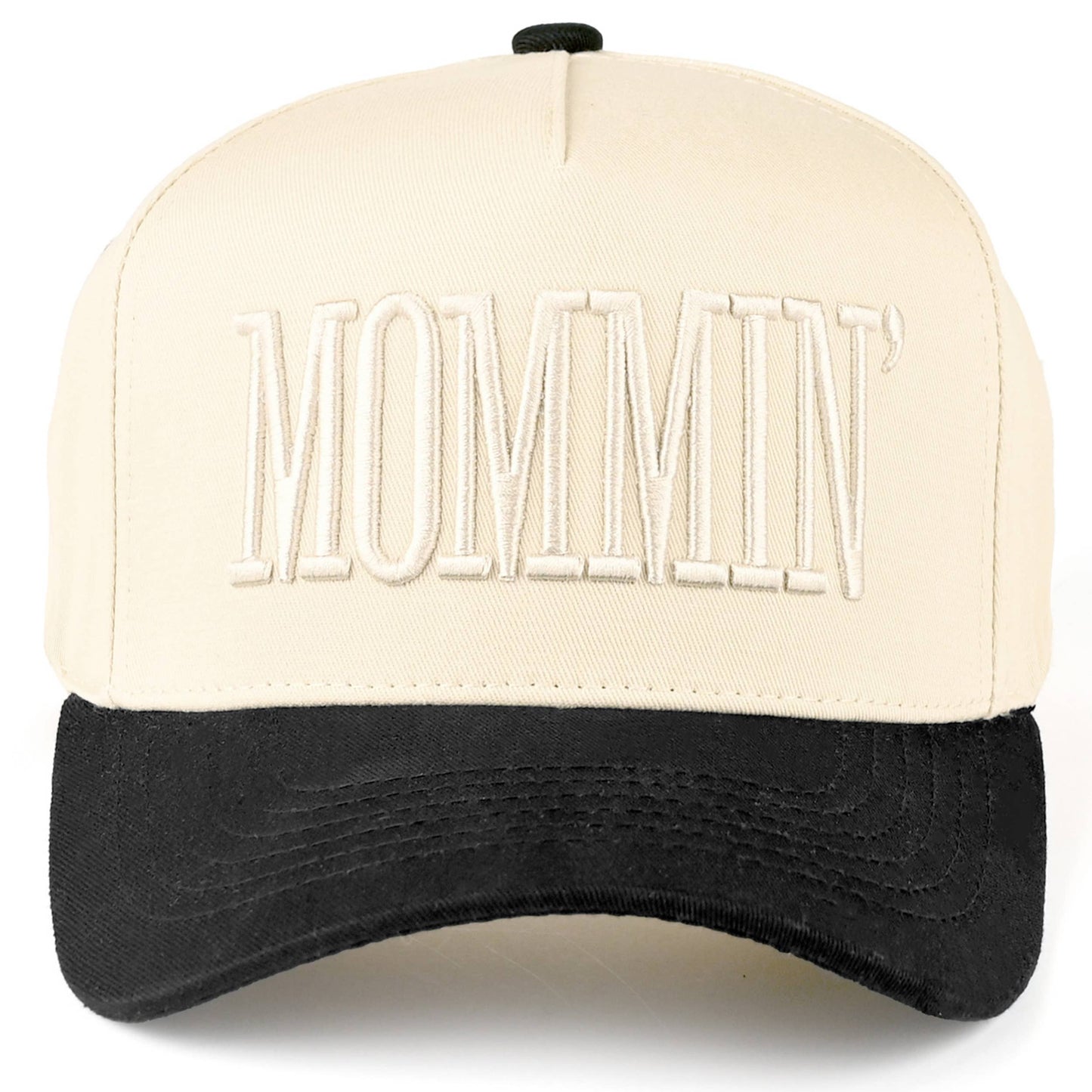C.C MOMMIN Letter Two Tone Trucker Cap: Beige