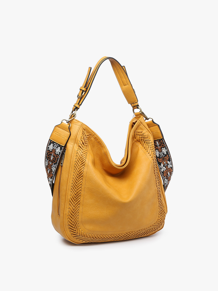 M2049 Aris Whipstitch Hobo/Crossbody w/ Guitar Strap: Black