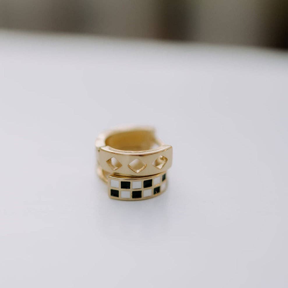 Black & White Checkered Hoops: Silver