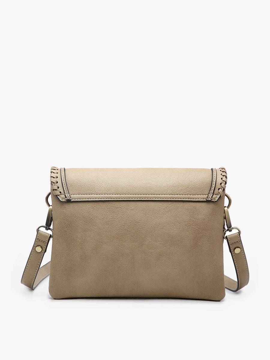 Sloane Flapover Crossbody w/ Whipstitch and Tassel | M1802A : Grey